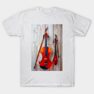 Pocket Violin With Baroque Hanging On Wooden Wall T-Shirt